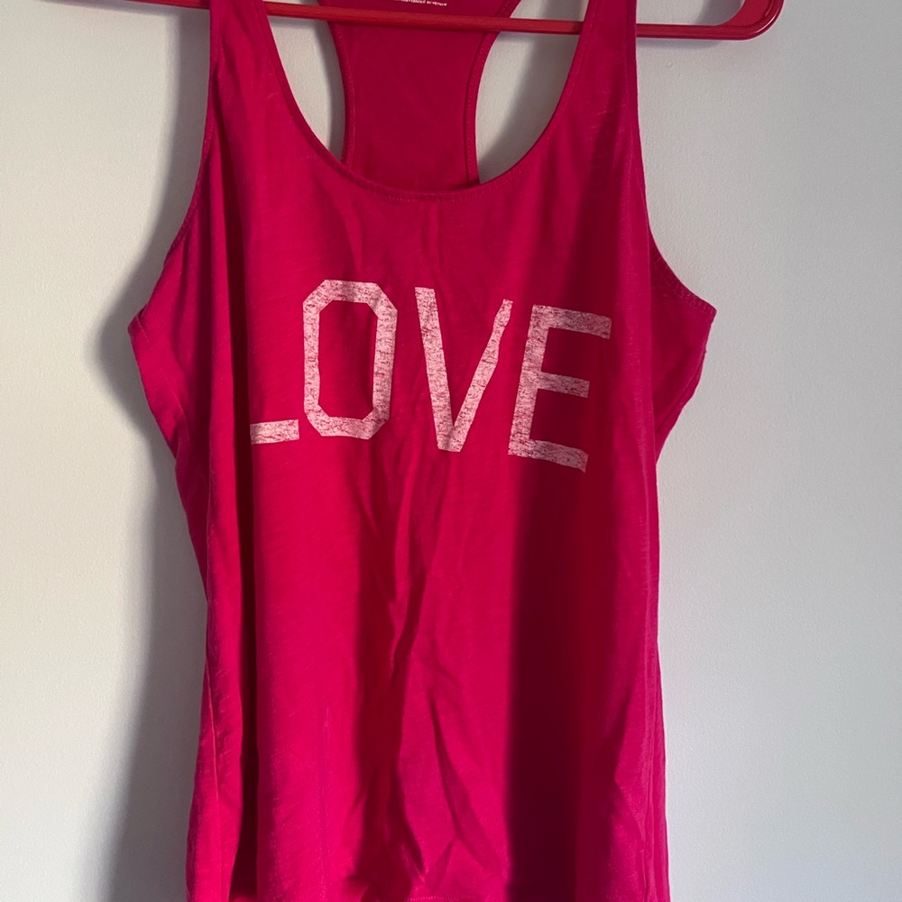 Express Hot Pink Racerback Muscle Tee with LOVE Graphic